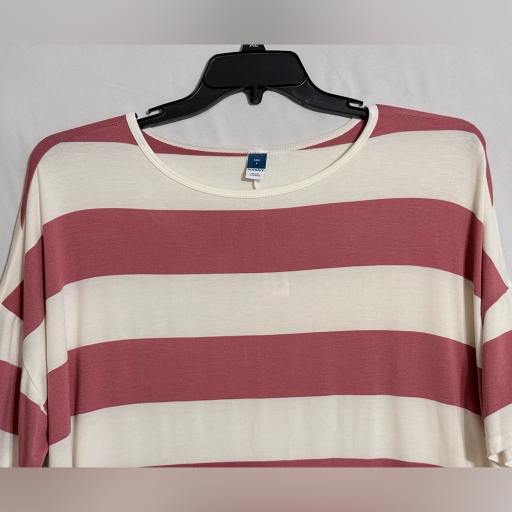NWT Old Navy Short Sleeve Striped Top in Dusty Rose and Cream Size Large - Picture 3 of 10